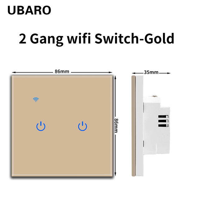 UBARO EU Standard Wifi Smart Drawer Touch Switch Luxury Glass Switch Panel Button App Control Voice Alexa Google Home 1 Gang 2 Way