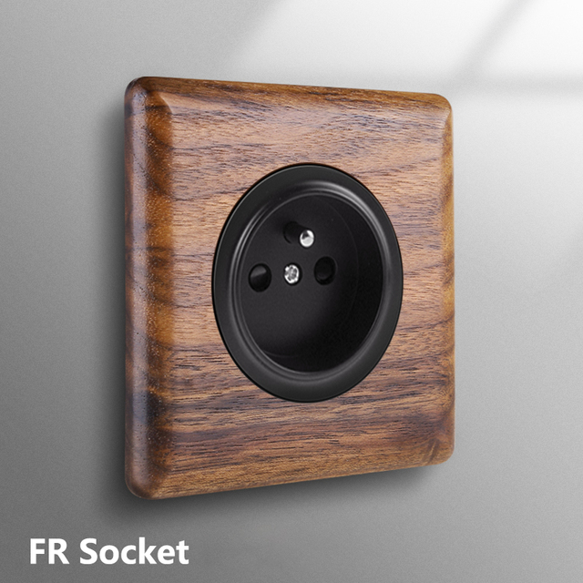 Avoir Black Walnut Solid Wood Wall Light Switches With LED Indicator Toggle Switch 1 2 3 4 Gang 2 Way EU French Electrical Socket