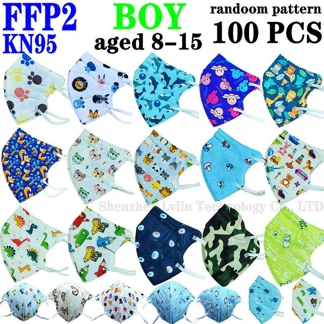 FFP2 KN95 Kids Mask Cartoon Kids 3-8 8-15 Years 5 Layers Mask Boys Girls Face Mask CE Safety Protector