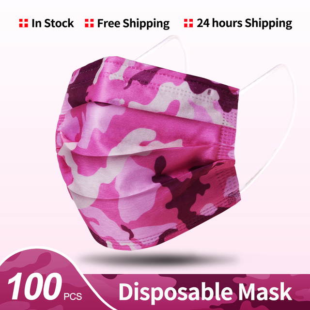 Camouflage disposable face mask 3 ply filter earbuds 100pcs protective face cover masque surgical mascarillas desechables