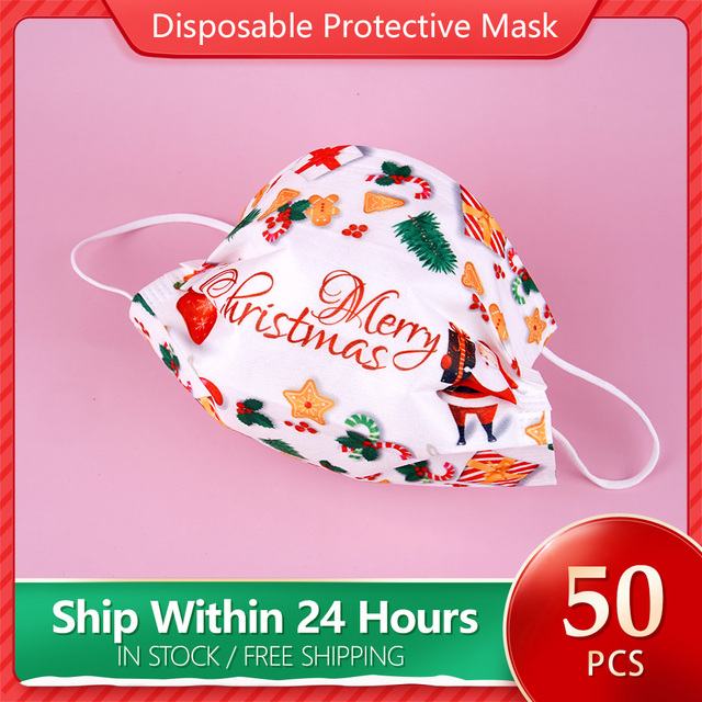 Face Protection Mask Disposable 3 Layers Adult Christmas Mouth Masks Printed Cosplay Mascarillas Navidad Desechables