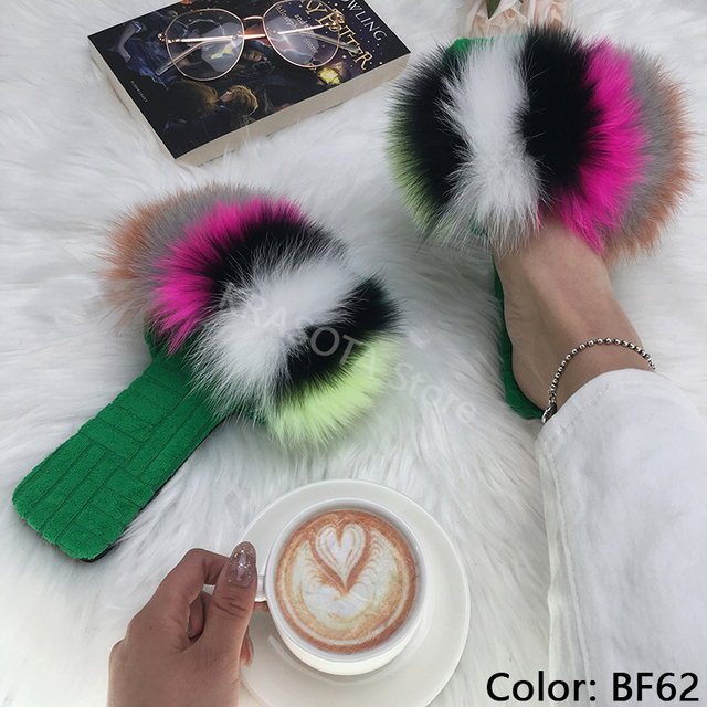 Summer Women Slippers Cotton Fabric Real Fur Flip Flops Fancy Sandals Ladies Faux Fur Slippers 2022 Home Shoes Woman