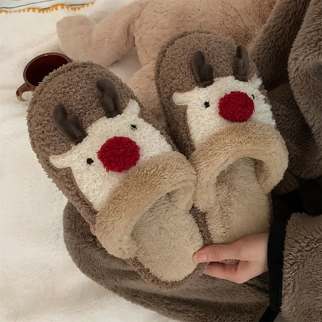 Women Cute Animal Slippers Girls Fashion Kawaii Fluffy Winter Warm Slippers Cartoon Milk Cow House Funny Slippers Chaussure Femme