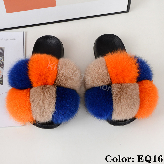 Natural Fur Slippers Women Home Fluffy Slippers House Furry Slides Luxury Summer Flip Flops with Real Fur Wholesale Dropshipping