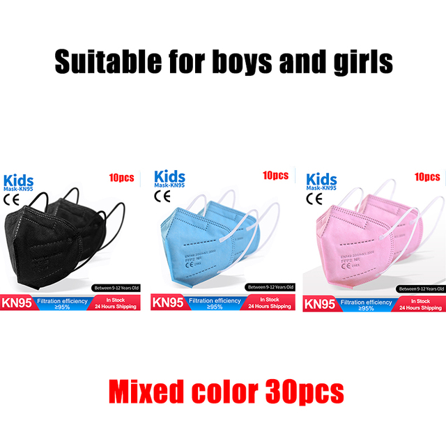 ffp2 kids mask anti-dust breathable 5 layers multicolor european specification reusable girls 9-12 years kn95 face mask