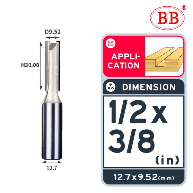 BB Straight Bit 2 Flute Long Blade Router Bit 1/4 1/2 Woodworking Slotting Tool End Miil Double Edged Cutter