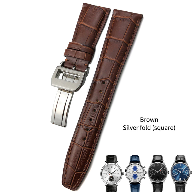 Cowhide watch strap 20mm 21mm 22mm,replacement for Portuguese IWC,Porotfino,Family piloto,folding buckle