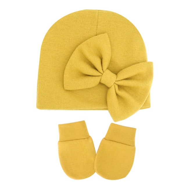 1 Set Newborn Beanie Gloves Set Baby Headband Hat Glove Kit Infant Autumn Winter Warm Cotton Head Wrap Glove Shower Gifts