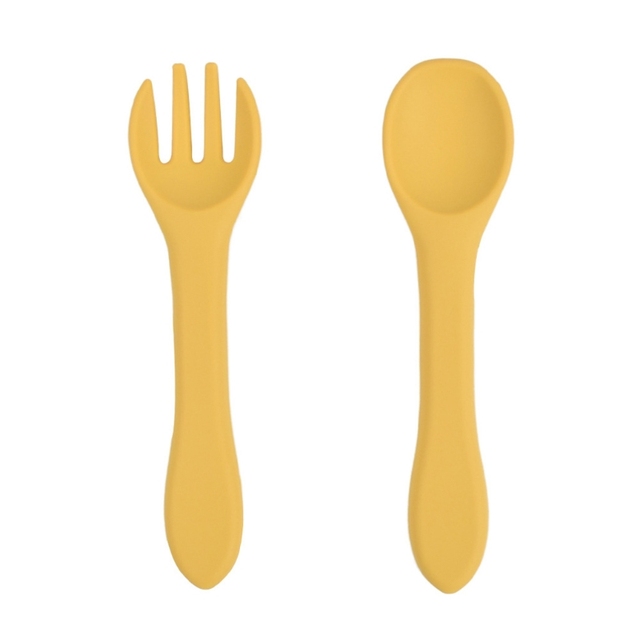 2pcs Baby Soft Silicone Fork Spoon Set Feeding Dishes Toddler Toddlers Infant Feeding Accessories Silicone Tableware