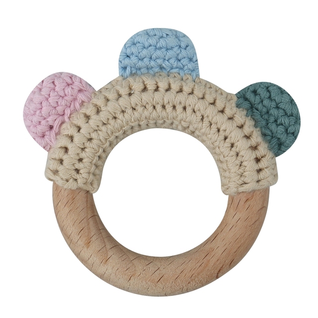 1pc or 2pcs/set BPA Free Crochet Dinosaur Baby Teether Rattle Safe Beech Wooden Teether Ring Newborn Mobile Sport Educational Toy