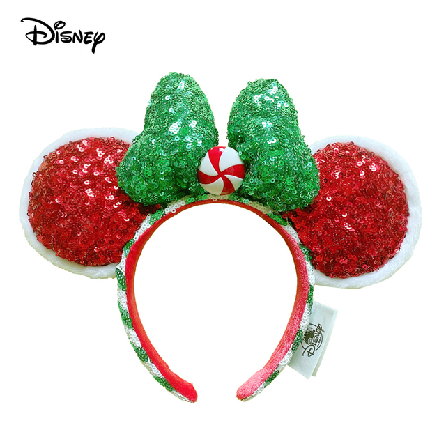 New Disney Mickey Mouse Ears Headband Space Lunar Mountain New Year Minnie Bow Pink Sequins Cartoon Anime Headdress Headband Gif