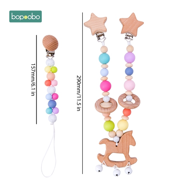 Baby Wooden Toy Stroller Clip Baby Mobile Stroller Customized Silicone Pill Pacifier Chain Chew Silicone Rattle Baby Wooden Teether