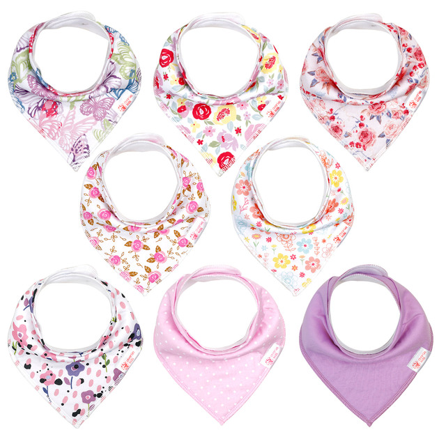 8pcs/lot soft comfortable colorful 100% organic cotton and baby bandana for boys and girls infants adjustable snaps saliva baby bibs