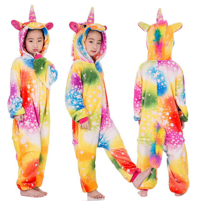 Winter Kigurumi Kigurumi Soft Warm Soft Flannel Pajamas Cartoon Animal Hooded Pajamas Boys Unicorn Pajamas Girls Kids Sleepwear