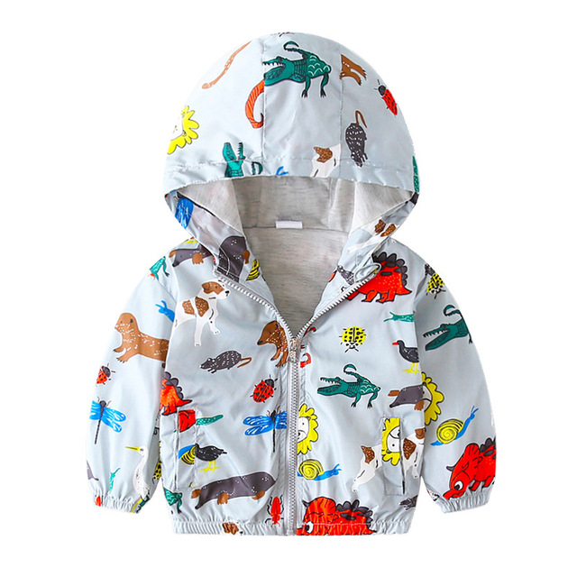 Spring Autumn Kids Clothes Boys Jackets Children Hooded Zipper Windbreaker Toddler Boys Car Dinosaur Waterproof Hoodies for Boys