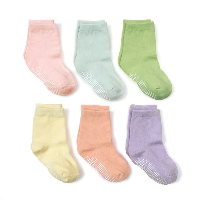 Boys and Girls 6 Pairs Socks 0-6 Years, Cotton, Kids, Non Slip, Short Cut, Elastic Grips, Four Seasons