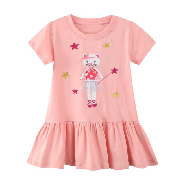 Little maven 2022 baby girls summer dress cotton lined cat children's casual lovely and comfortable clothes for 2-7 years old