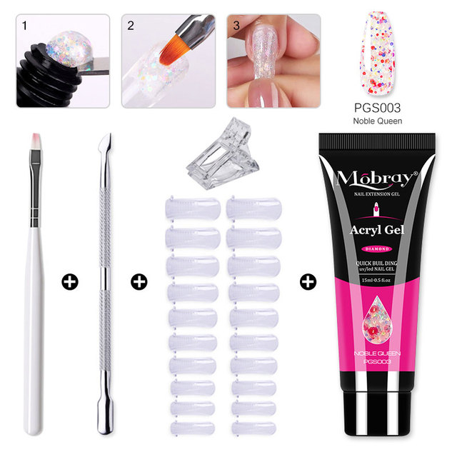 Mobray Poly Nail Gel Set All For Quick Extension Nail Manicure Set Gel Cuticle Pusher Finger Extension Template Nail Tool Kit