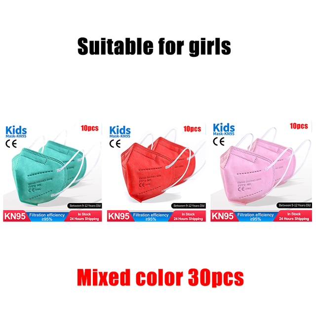 FFP2 Children Protective Dust Mask Breathable 5 Layers Multicolor Matching CE Reusable Girls Fit 9-12 Years Kn95 Face Mask