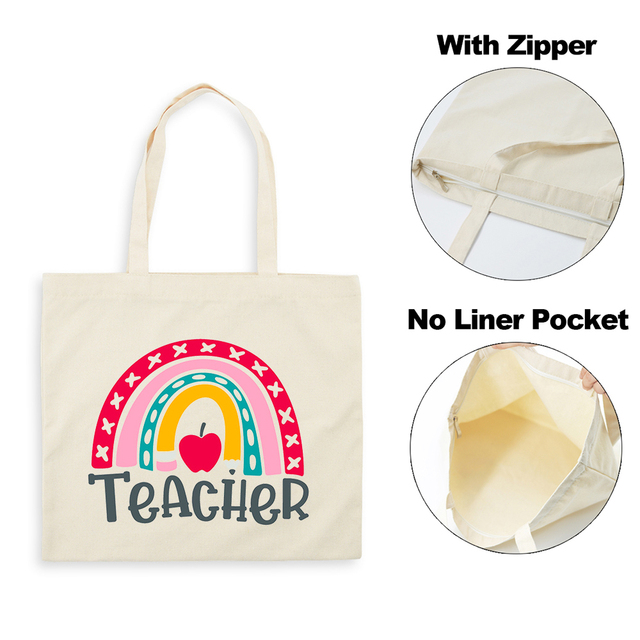 Best Teacher Ever Rainbow Women Canvas Shopping Bag Teacher Life Reusable Aesthetic Eco Tote Shoulder Bags Storage Travel Gift Bag