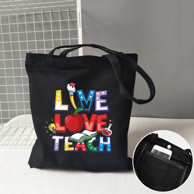 Teacher life rainbow small cotton bag teacher canvas bag graduation gifts tote big teachers appreciation or year-end gift