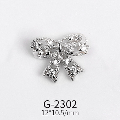 Nail Art Jewelry Net Red Nail Art Real Gold Zircon Bow Jewelry Micro-inlaid Nail Diamond Decoration G-2287 Nail Art Decorations