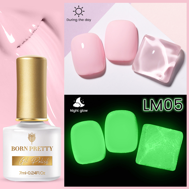 Born Pretty Pink Color Luminous Gel Nail Polish Glow In The Dark Neon Fluorescent Soak Off UV LED Top Coat Semi Permanent Varnish