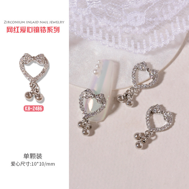 3pcs nail art love zircon color preserved super flash three-dimensional diamond smiley nail accessories love necklace