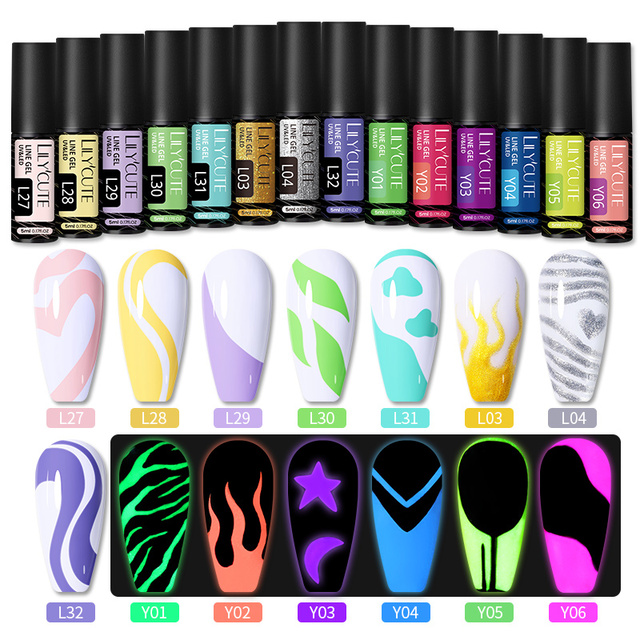 LILYCUTE 14 Colors 5ml Polish Line Gel Kit Nail Art Design UV/LED Nail Polish Drawing Polish DIY Painting Varnish Liner Gel