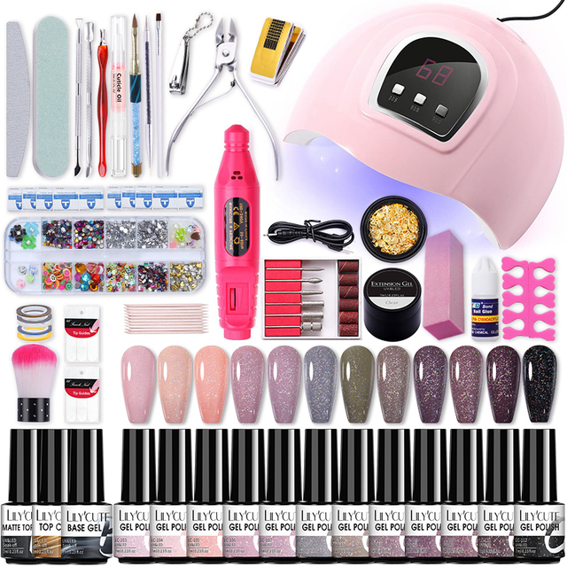 LILYCUTE Nail Gel Polish Set All For Manicure UV LED Dryer Lamp Kit With 18/12pcs Semi-Permanent Soak Off Nail Art Tool Set