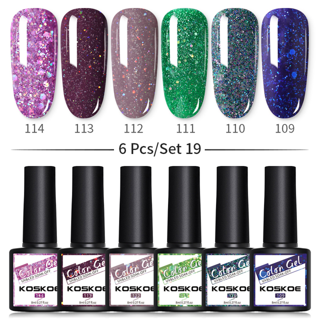 KOSKOE Gel Nail Polish Set 2/4/6pcs Hybrid Varnish Soak Off Gel UV LED Glitter Vernis Semi Permanent Nail Art Gel Polish Kit