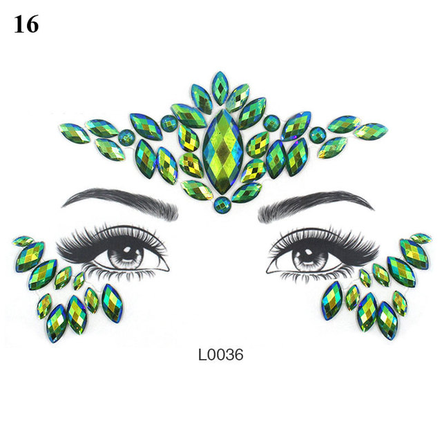 3D Sexy Face Tattoo Sticker Temporary Tattoo Flash Fake Tattoo Rhinestone Lady Party Face Sticker Face Jewelry Decoration