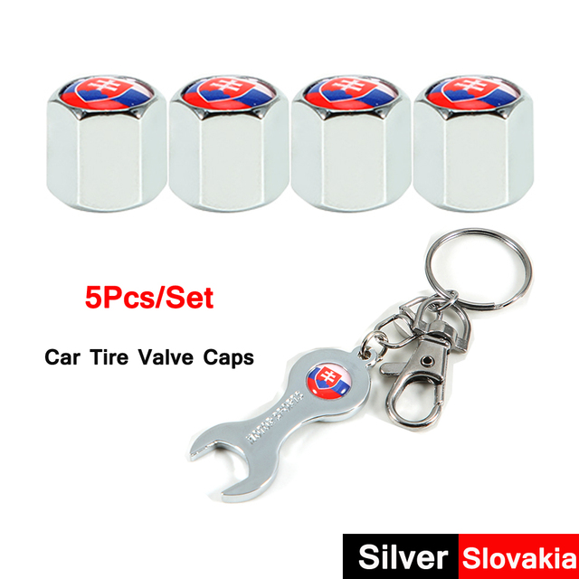 DSYCAR 5pcs/set National Flag Pattern Anti-theft Car Tire Wheel Valve Caps With Wrench Keychain Alloy Car Tire Valve Caps