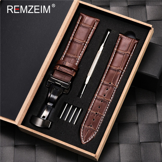 Remz Patterned - Genuine calfskin leather watch strap size 16, 17, 18, 19, 20, 21, 22, 23 and 24mm, with box and watch accessories