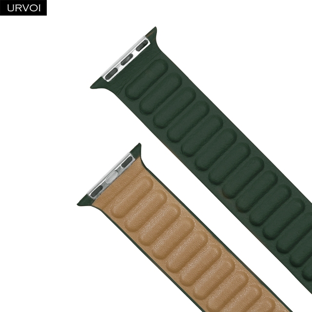 URVOI Leather Link For Apple Watch Series 7 6 SE 5 4 321 Leather Band Two Tone Strap With Magnetic Loop Buckle Brown Back