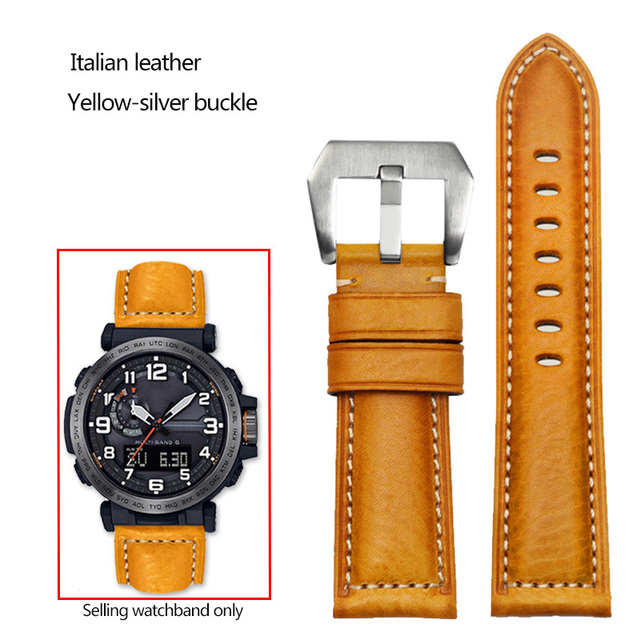 Frosted Cow Leather Italian Watchband for Casio PROTREK Series PRG-600/PRG-650/PRW-6600 Outdoor Sports Bracelet Strap 24mm