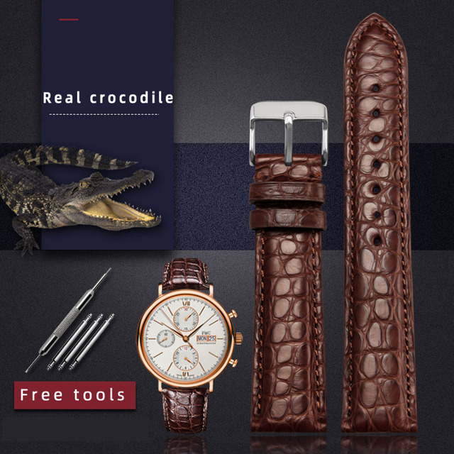 For any wristband luxury genuine crocodile leather watchband 18mm 19mm 20mm 21mm 22mm black brown straps