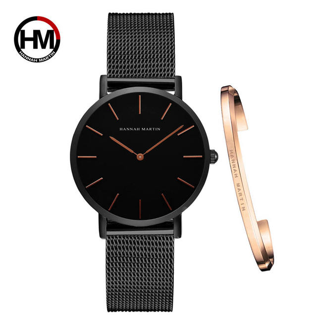 Women Watch 1 Set Bracelet Japan Quartz Simple Movement Waterproof Rose Gold Stainless Steel Mesh Ladies Watch relogio feminino