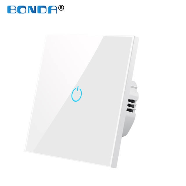 BONDA Touch Wall Switch 220V EU Standard Tempered Glass Crystal Power Panel 1/2/3 Gang 1 Way Light Sensor Switch Waterproof