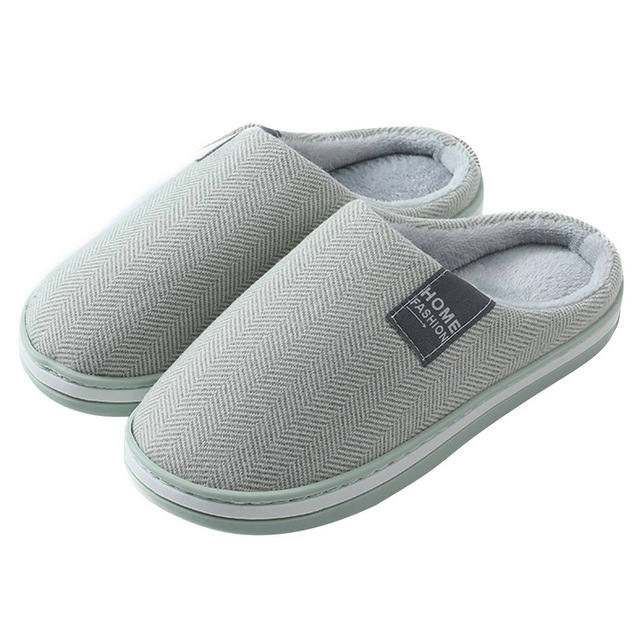 Men Slippers Solid Color Autumn And Winter Home Slippers For Men Warm Indoor Beadroom Slides Men Stripe Cotton Slippers