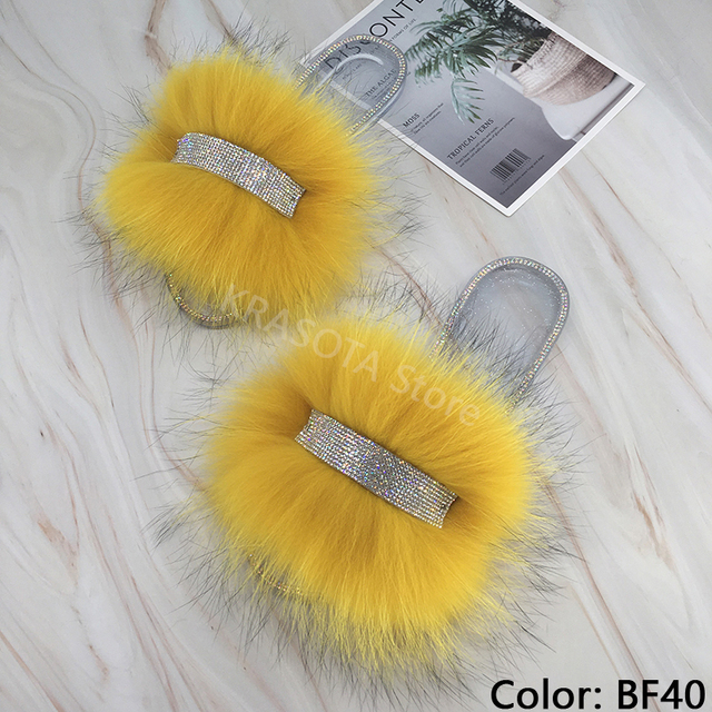 Jelly Slippers Transparent Crystal Flat Slippers Furry Slides for Women Fluffy Slippers Fur Sandals Flip Flop Ladies Summer 2022