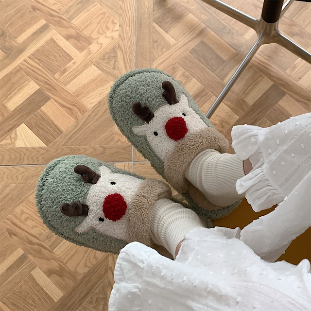 Women Cute Animal Slippers Girls Fashion Kawaii Fluffy Winter Warm Slippers Cartoon Milk Cow House Funny Slippers Chaussure Femme