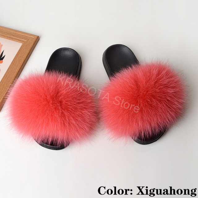 Natural Fur Slippers Women Home Fluffy Slippers House Furry Slides Luxury Summer Flip Flops with Real Fur Wholesale Dropshipping