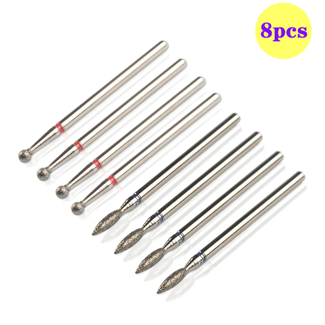 8pcs Diamond Milling Cutter for Manicure Set Nail Drill Bits Accessories Nozzles for Manicure Cutters Pedicure Sanding Nail File