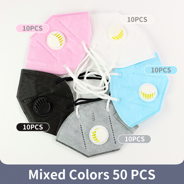 5 Layers Black KN95 Face Mask Unisex Mascarillas Masque with Air Valve Breathing Dust Mouth Masks Safety Pink FFP2 ffp3 маска