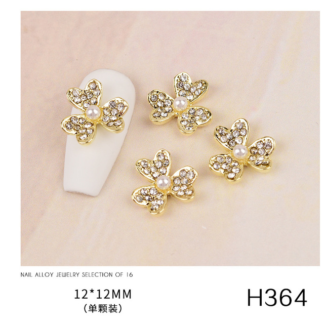 3pcs new nail art butterfly combined with gold jewelry hollow metal love rhinestone super flash butterfly nail decoration drill