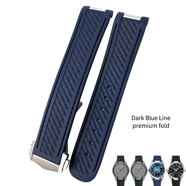 20mm Rubber Silicone Watch Strap Fit For Omega Seamaster 300 AT150 Aqua Terra Ultra Light 8900 Steel Buckle Watchband Bracelets