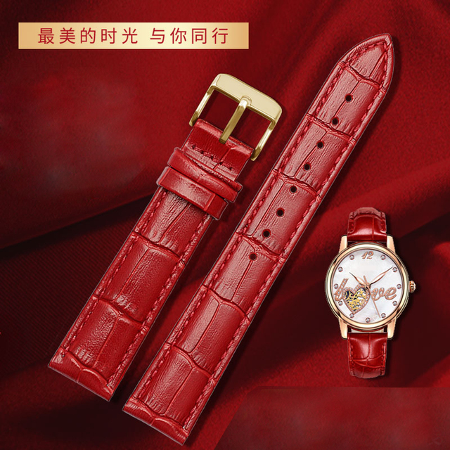 red color for any brand women watch12mm14mm 15mm 16mm 18mm 20mmRose gold buckle genuine leather watches wrist strap