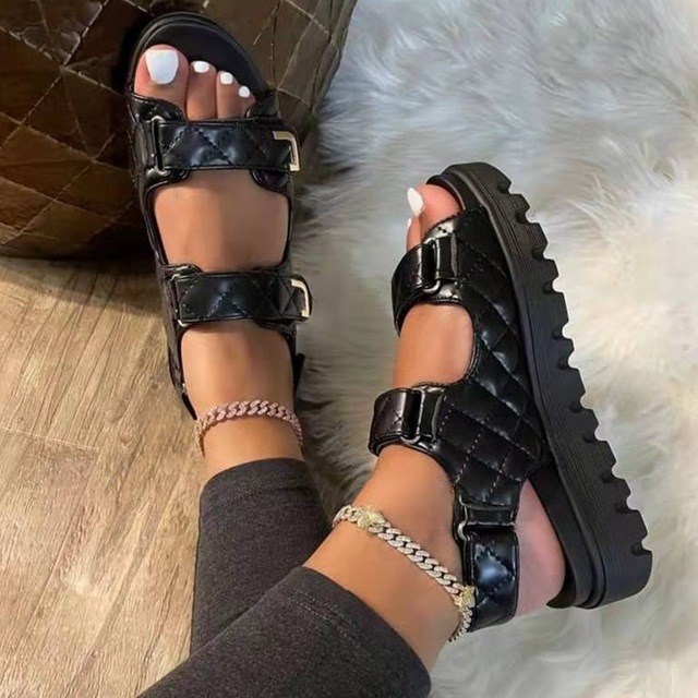 Women's Faux Leather Skirt Female Sandals 2020 Summer Fashion Sports Joker Flats For Women Ins Rome Platform Sandals Women