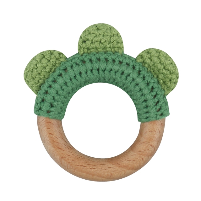 1pc or 2pcs/set BPA Free Crochet Dinosaur Baby Teether Rattle Safe Beech Wooden Teether Ring Newborn Mobile Sport Educational Toy